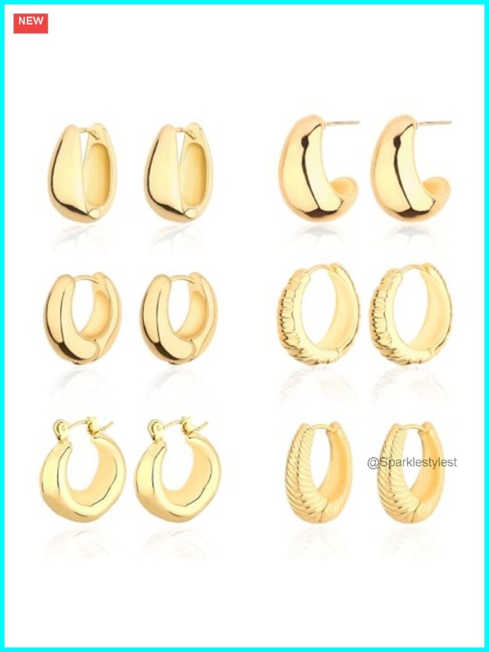 14K Gold Plated Chunky Hoop Earrings Hypoallergenic Huggie Set